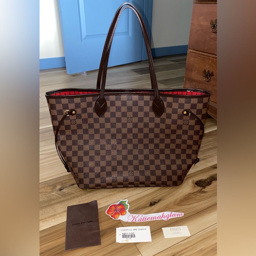 Authentic Louis Vuitton Neverfull damier ebene red